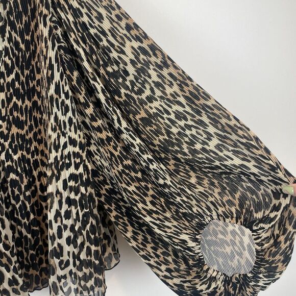 GANNI Leopard Print Oversized Bubble Sleep Blouse Size 36 /Small  100% Polyester - Picture 5 of 8